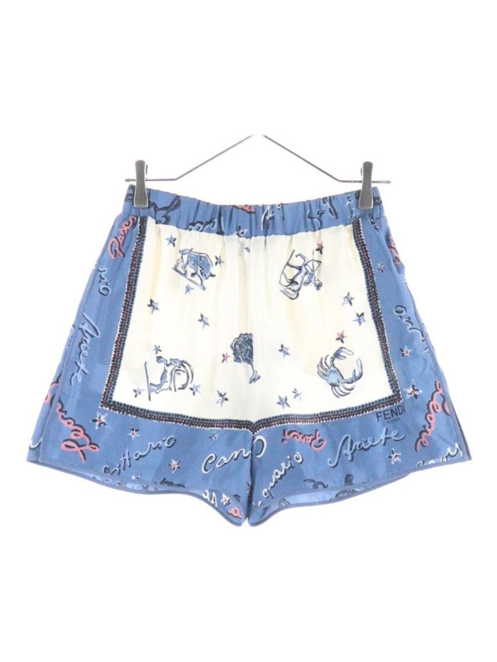 Fendi Astrolog Silk Shorts Allover Print White Blue